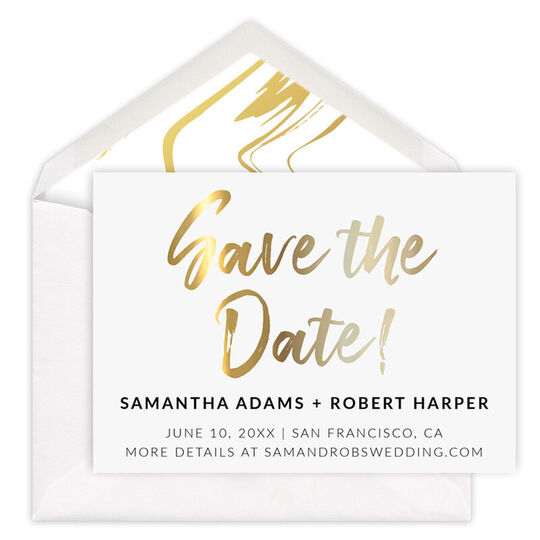 Faux Gold Foil Brush Script Save the Date Cards